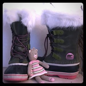 SOREL Girls Fur Trim Snow Boots Size 2